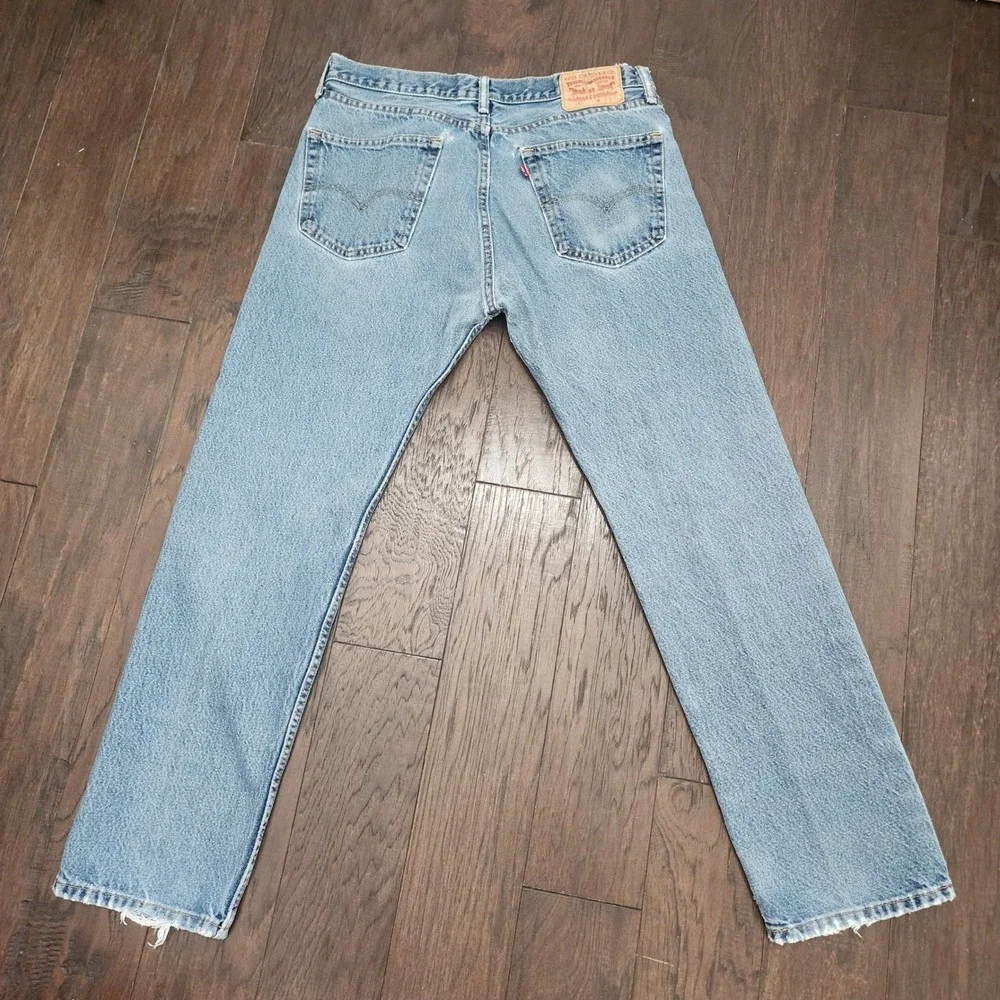 Levi 505 Regular Fit Jeans Light Wash Blue Straight Leg Denim Mens 34x30